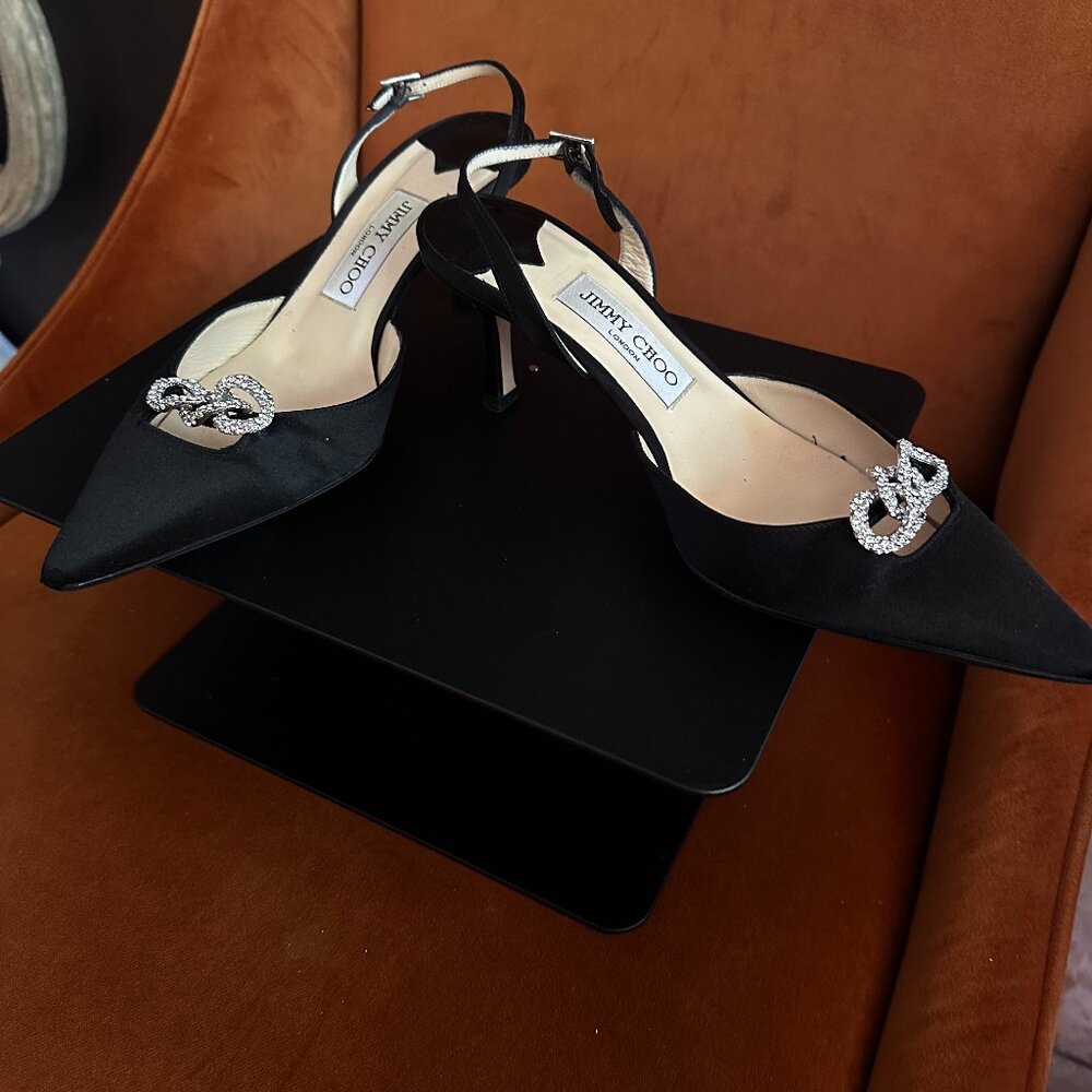 JIMMY CHOO Pumps Satin Crystal Embellishments Slingback